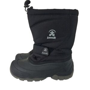 $84 Kamik Winter insulated waterproof black pull on tall boots big boy girl sz 5
